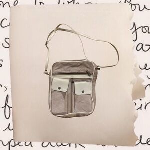 vintage canvas beige leather suede crossbody bag with adjustable straps